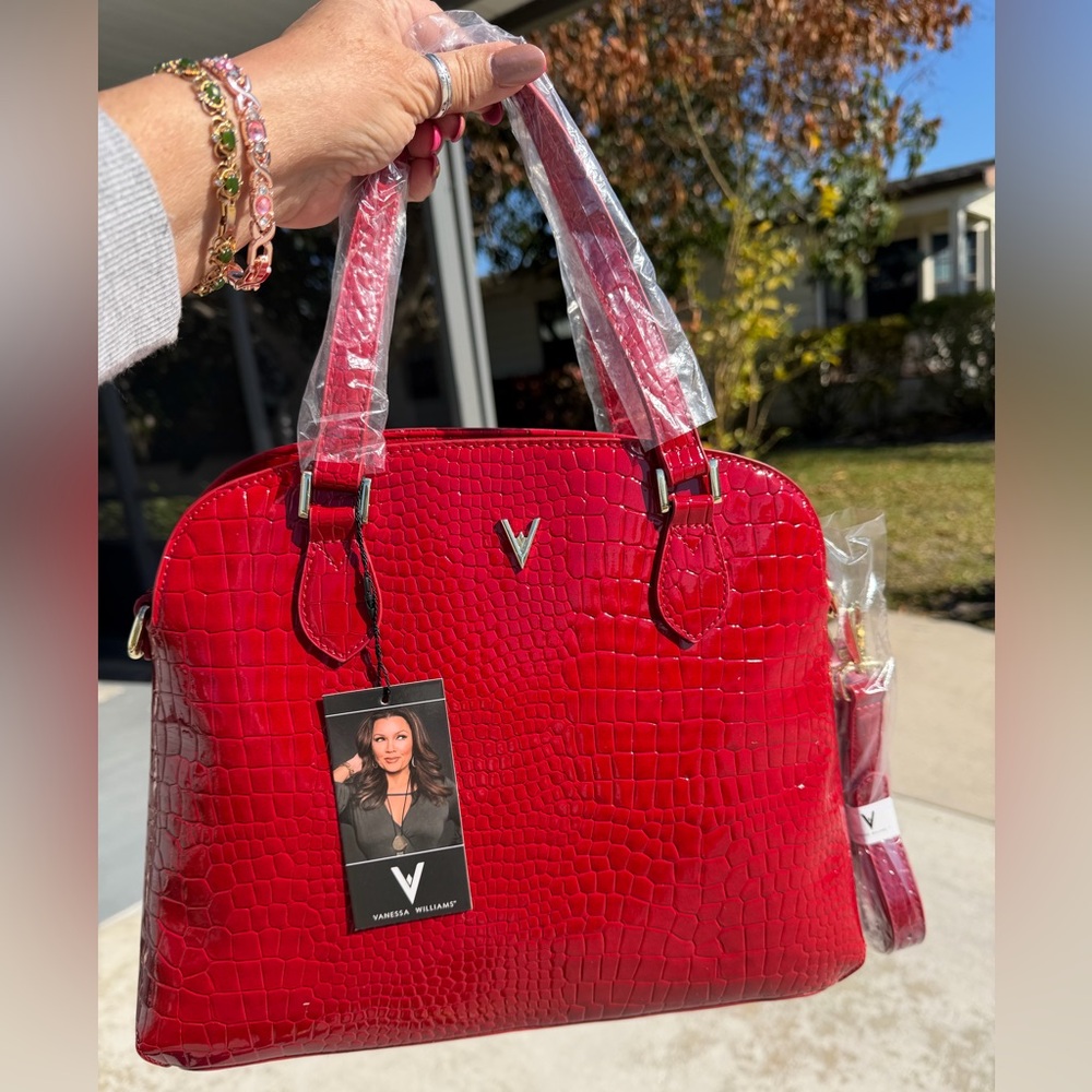VANESSA WILLIAMS Lush Round Red Crocodile Satchel - Picture 6 of 16